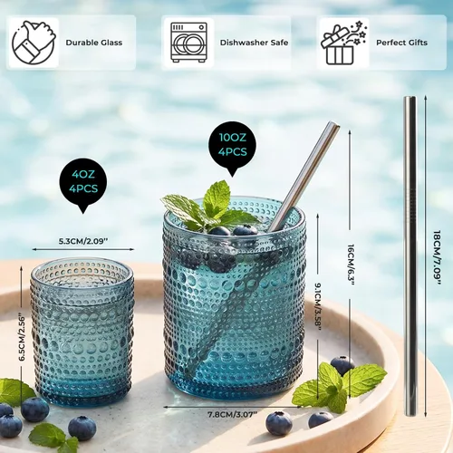 Vista 3 de CycleMore 12 vasos para beber Hobnail de 12 onzas, 10 onzas, tazas de 4 Celeste