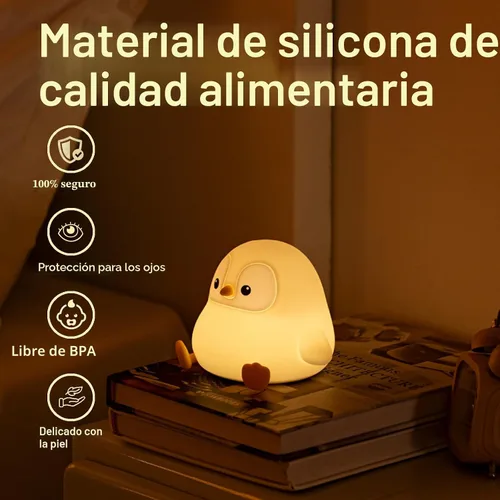 Vista 2 de ATSUI Luz Nocturna de Pingüino, Lámpara Nocturna de Animal Novelosa y Esponjosa LED, Silicona de Grado Alimentario, Atenuable en 2 Niveles, Luz