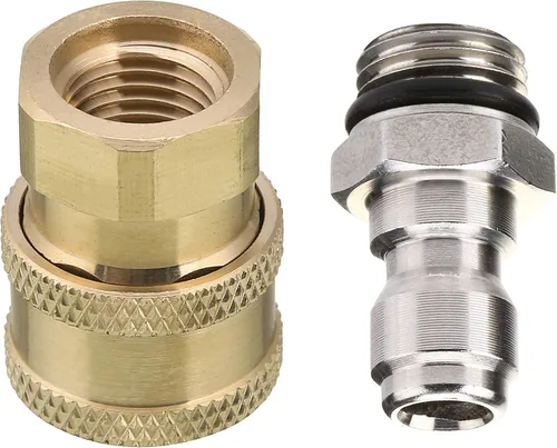 Vista 3 de M MINGLE Juego de adaptadores para hidrolimpiadora, kit de desconexión rápida de 1/4 pulgadas, 5000 PSI Brass & Stainless Steel, Quick Secure