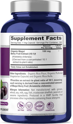 Vista 2 de Baya Maqui orgánica, vegano, 100 mg, 180 cápsulas vegetales - 180 porciones