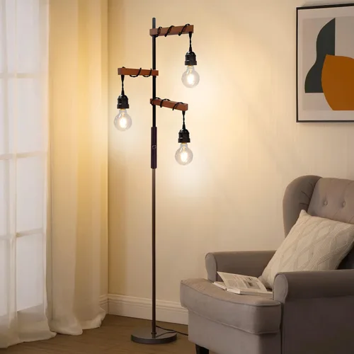 Vista 5 de Lámpara de pie industrial regulable, moderna lámpara de pie de árbol de granja para sala de estar, dormitorio, oficina, decoración rústica del hogar