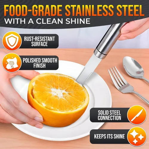 Vista 4 de Cuchillo de toronja con doble hoja dentada curva, cortador y pelador de frutas cítricas de acero inoxidable con mango ergonómico, apto