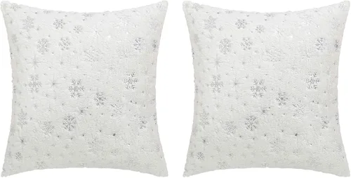 Vista 8 de MOJUN Fundas de almohada de Navidad, paquete de 2 fundas de almohada decorativas suaves y bonitas con fundas de almohada impresas con purpurina