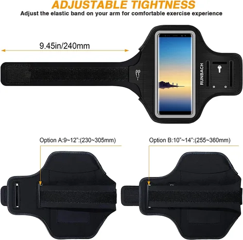 Vista 6 de Brazalete para Galaxy Note 20/10+/9/8, bolsa de ejercicio para correr a prueba de sudor con huella dactilar/soporte para llaves y ranura