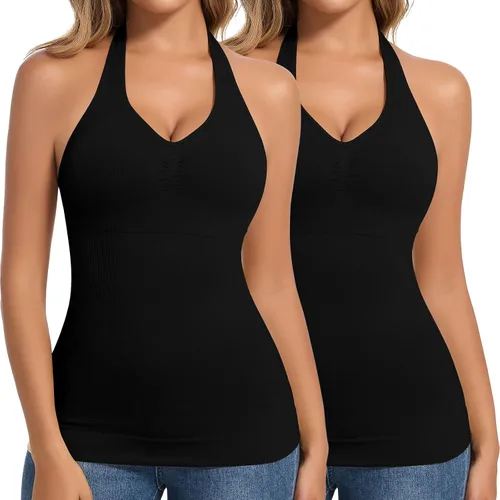 Vista 14 de JOYSHAPER Camisola moldeadora con brasier integrado de compresión halter para mujer, control de abdomen, brasier acolchado Halter Neck & V Neck #5