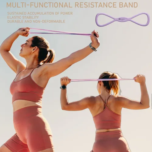 Vista 7 de Figura 8 bandas de resistencia para mujeres y hombres – Cuerda de tracción de silicona de 15 libras para entrenamiento de hombros, espalda y brazos