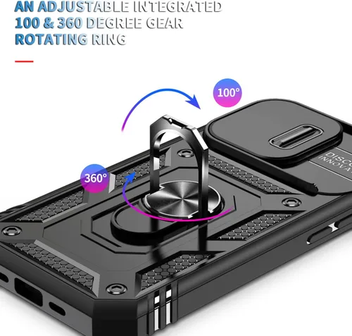 Vista 7 de Fetrim Funda para iPhone 14 Pro Max, Funda de teléfono con soporte de anillo de rotación para Apple iPhone 14 Pro Max - Negro