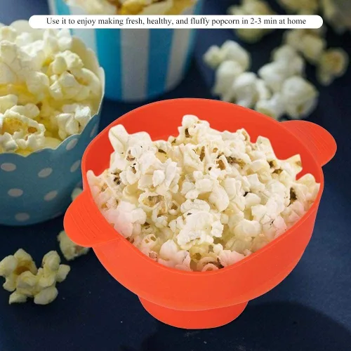 Vista 2 de Popcorn Popper para microondas con tapa de asa, plegable, de silicona, para hacer palomitas de maíz, uso en microondas u horno (rojo)