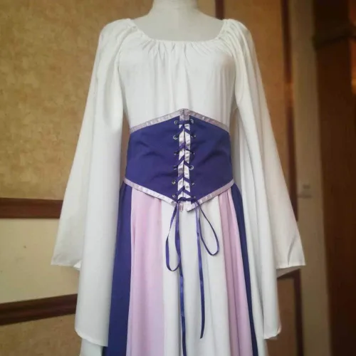 Vista 2 de Abaowedding Vestido medieval renacentista para mujer, vestido retro gótico con mangas de trompeta