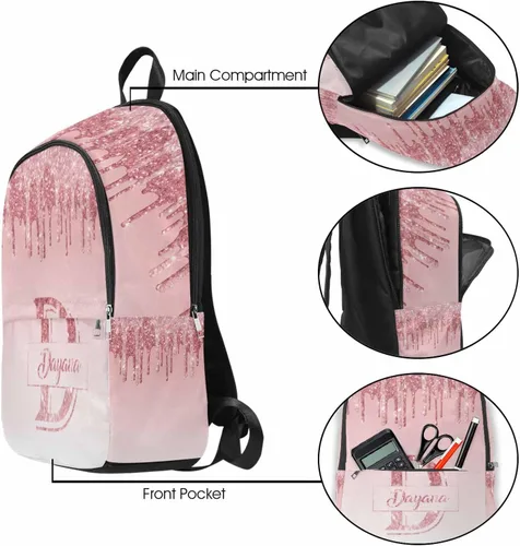 Vista 2 de Mochila personalizada para niños, texto dorado brillante, color azul oscuro, mochila con nombre personalizado para niños y niñas, Color 12, Mochilas