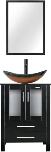 Vista 21 de eclife Armario de tocador de baño moderno de 18 pulgadas con lavabo Redondel negro
