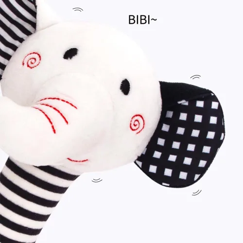 Vista 5 de D-KINGCHY Juguetes para bebés de 0 a 12 meses, juguetes para recién nacidos en blanco y negro, juguete de peluche suave con mordedor y sonido