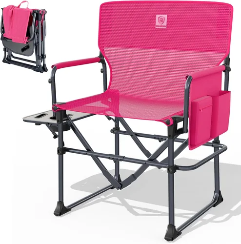 Vista 13 de EVER ADVANCED Silla de directores de camping con mesa auxiliar, plegable portátil con tamaño compacto, silla de césped resistente con bolsillo