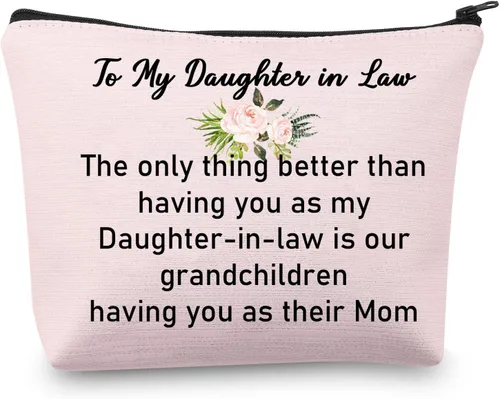 Vista 5 de JYTAPP Bolsa de maquillaje con texto en inglés "To My Daughter-in-Law Gifts - Bolsa de maquillaje para nuera, lo único mejor que tenerte como mi
