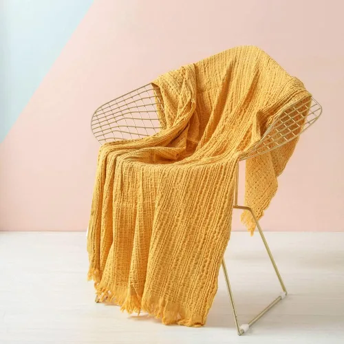 Vista 13 de Simple&Opulence Manta 100% algodón para sofá, cama, manta de punto gofre con borlas, suave, ligera, prelavada, transpirable, cómoda, decoración