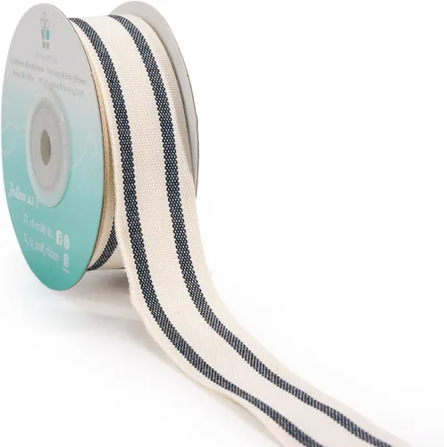 Vista 9 de Cinta de Algodón Marfil con Rayas Negras 3/8" x 10 Yardas para Decoración del Hogar, Envoltura de Regalos, Manualidades DIY, Cumpleaños, Boda Negro