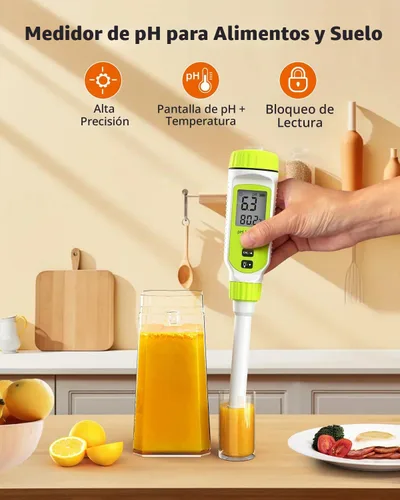 Vista 2 de Tadeto Medidor de pH digital multifuncional para alimentos, kit de prueba de pH de suelo de jardín de alta precisión con pantalla LCD ℃/℉