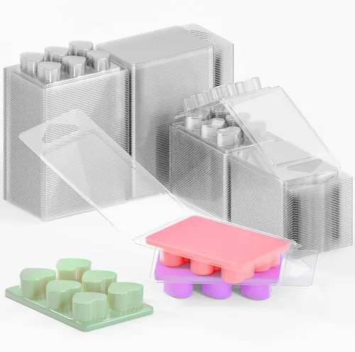 Vista 7 de NATIKON Contenedores de cera derretida, paquete de 100, 6 cavidades, plástico transparente, forma cuadrada, para velas de cera derretida, 4.5 x 3 x