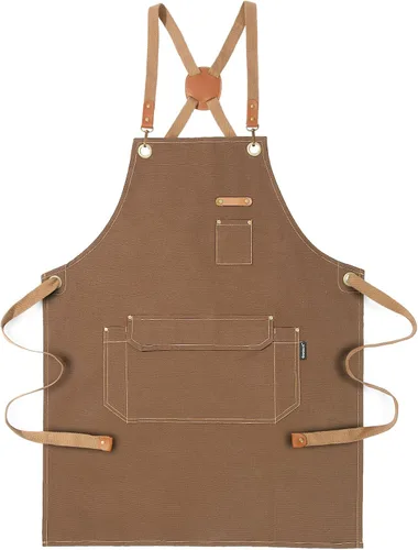Vista 14 de Genixart Delantal de chef para hombres y mujeres con caja de regalo, delantal con espalda cruzada con bolsillos para cocina, cocina, hornear, Negro