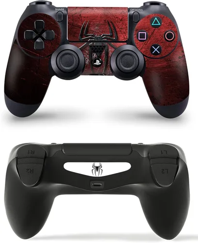 Vista 4 de PS4 - Adhesivo vinal de Spiderman para consola delgada + 2 fundas para controladores