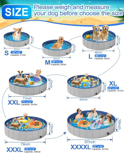 Vista 4 de Piscina para perros grandes, piscina plegable de plástico para perros antideslizantes (XL - 63 x 12 pulgadas)