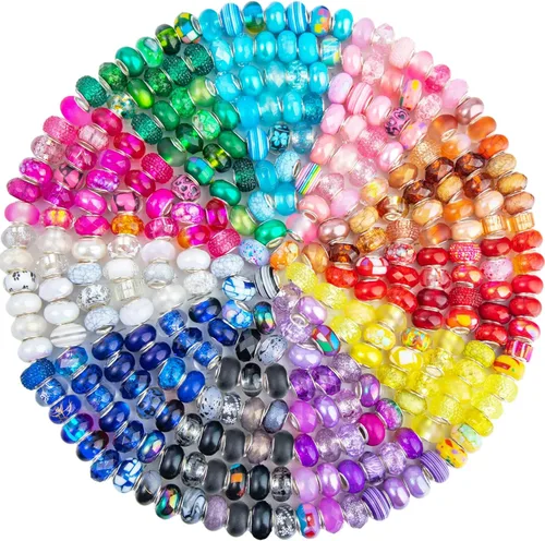 Vista 28 de 60 Piezas Cuentas Espaciadoras de Agujero Grande Cuentas Negras Surtidas Europeas para Manualidades Cuentas Grandes de Agujero Grande Lampwork