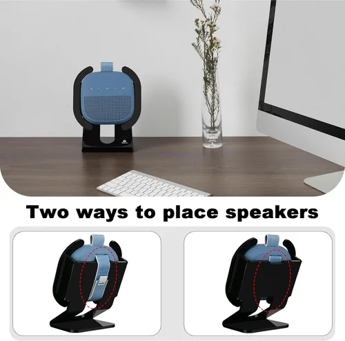 Vista 3 de Soporte de escritorio para altavoz portátil Bose SoundLink Micro 2, soporte de altavoz acrílico, soporte de mesa con soporte base antideslizante