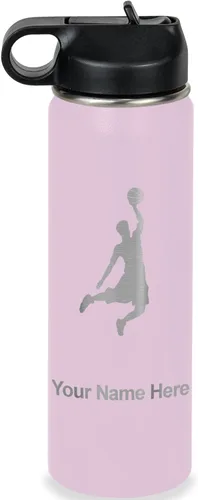 Vista 76 de LaserGram Botella de Agua Personalizada, Basketball Slam Dunk Man, Acero Inoxidable de Doble Pared con Aislamiento al Vacío con Pajita Abatible