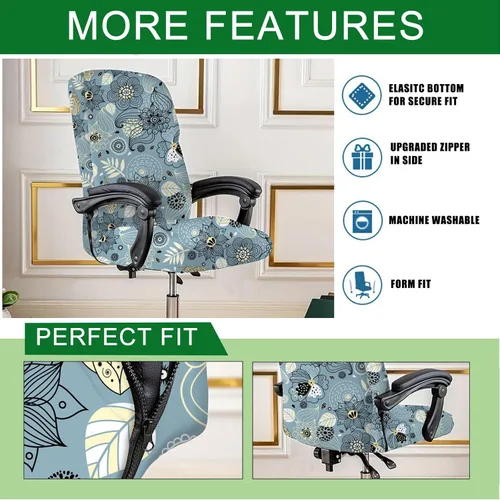Vista 3 de CRFATOP Fundas para silla de oficina, funda elástica para silla de escritorio con cremallera, funda giratoria universal para silla de computadora