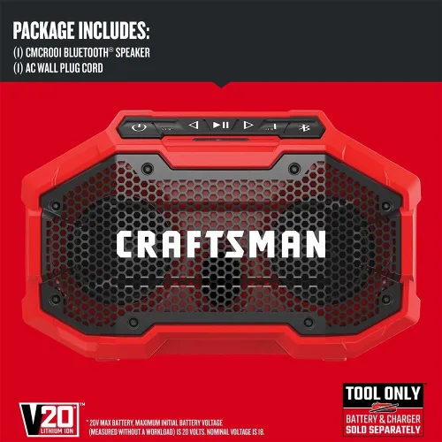 Vista 14 de CRAFTSMAN V20 Altavoz Bluetooth Portátil Inalámbrico, Solo Herramienta (CMCR001B), Rojo