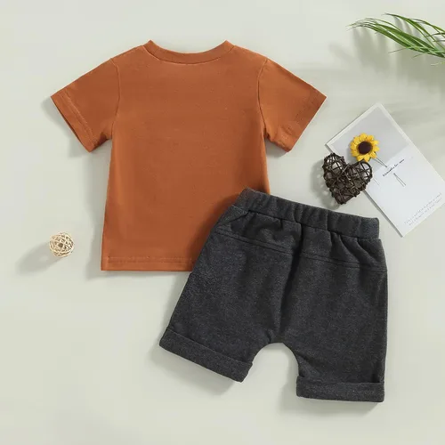 Vista 78 de Conjunto de traje de verano para bebé niño pequeño, manga corta, cuello redondo, letras impresas, lindo traje de verano, conjunto de 2 piezas