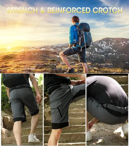 Vista 7 de WORK IDEA Pantalones cortos de senderismo para hombre, resistentes al agua, ligeros, para senderismo