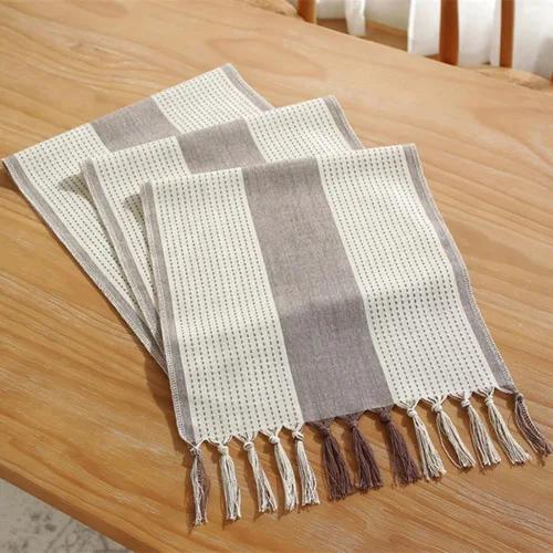 Vista 8 de Hsvanyr Camino de mesa gris rústico rectangular con exquisita borla para cocina, comedor, picnic, mesa de café, 13 x 63 pulgadas, a prueba de polvo