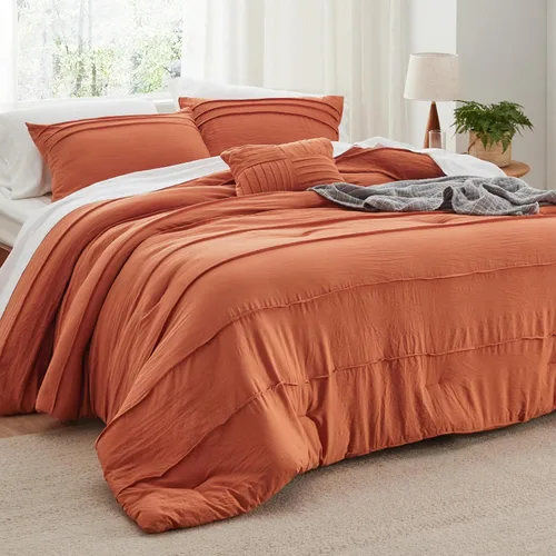 Vista 16 de Bedsure - Juego de edredón individual de 3 piezas, beige bohemio, plisado