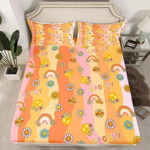 Vista 25 de Erosebridal Groovy - Sábana bajera ajustable de flores, tamaño individual, de los años 70S, 80S, 90S, 90S, vintage, floral, para niñas, mujeres
