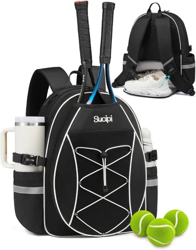 Vista 12 de Mochila de tenis Sucipi, mochila de tenis acolchada con bandolera cruzada, bolsas para raquetas de tenis resistentes al agua para mujeres y hombres