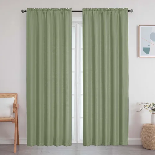 Vista 62 de Cortinas de lino para dormitorio y sala de estar de 96 pulgadas de largo, juego de 2 paneles, con bolsillo para cortinero, filtrado de luz, textura