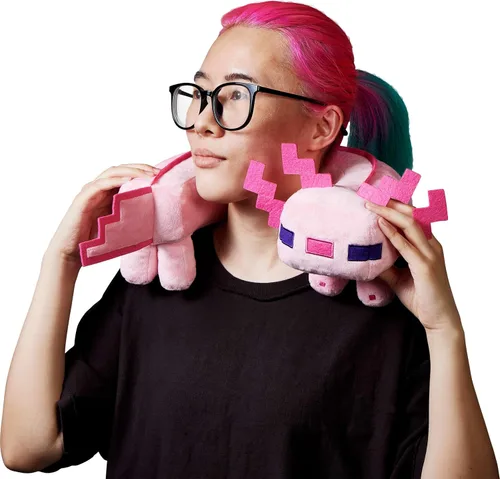 Vista 2 de Mattel Minecraft Axolotl - Almohada para el cuello, juguete de peluche