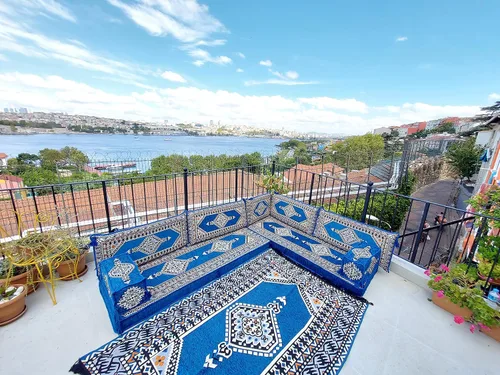 Vista 2 de arabicsofa Juego de sofá árabe en forma de U - Asiento modular azul real para habitación de invitados