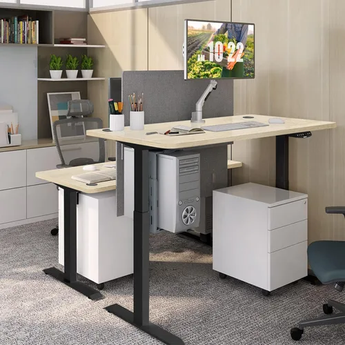 Vista 9 de COSTWAY Mesa universal, escritorio de madera maciza de una sola pieza para marco de escritorio estándar y ajustable en altura, encimera rectangular
