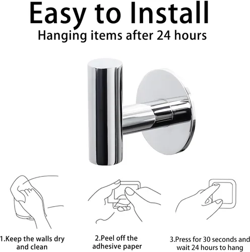 Vista 3 de Kruodop Ganchos adhesivos para toallas de baño, paquete de 4 toallas de montaje en pared, gancho mate para bata de pared, gancho de acero inoxidable