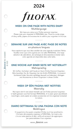 Vista 8 de Filofax Calendario de recambio de diario, tamaño personal/compacto, semana en una página con notas, libro blanco, multilingüe: cinco idiomas, 2025