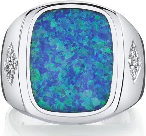 Vista 2 de Peora Anillo de sello de caballero de ópalo de fuego azul creado para hombre, plata de ley 925, talla grande de 0.591 x 0.472in, talla 8 a 13, Metal