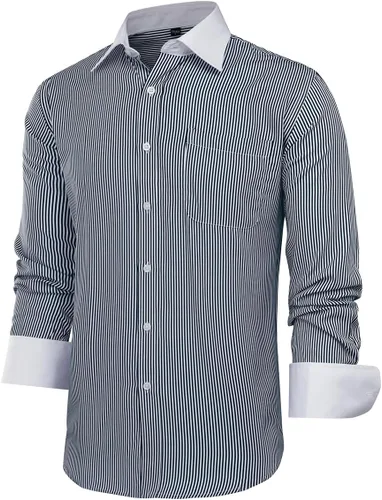 Vista 4 de Cloudstyle Camisa de vestir para hombre Slim Fit Botón Down Stripe Checked Shirt