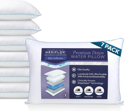 Vista 7 de Mediflow Elite - Almohada de agua de plumón, 90% de relleno de plumón, almohada ajustable para aliviar el dolor de cuello para dormir de lado