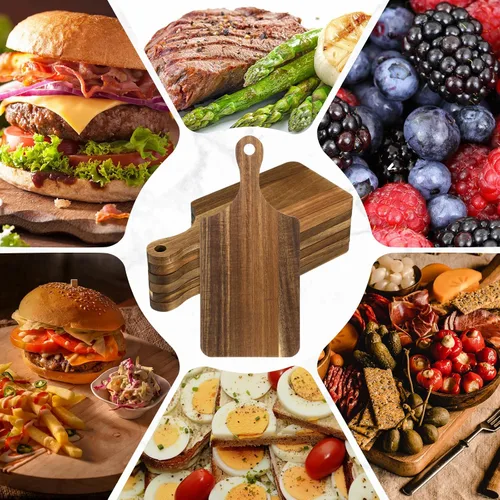 Vista 3 de Didaey 6 tablas de cortar a granel para cocina, platos gruesos para picar con asas, bandejas de madera para servir charcutería, tablas de madera
