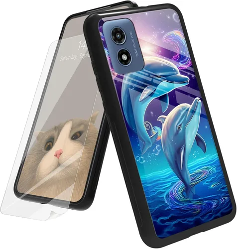 Vista 146 de Funda para Motorola Moto G Play 4G 2024 con protector de pantalla, parte trasera de vidrio templado + funda de silicona suave TPU absorción