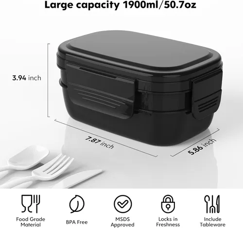 Vista 5 de HOMETALL Caja Bento para Adultos, Envases de Almuerzo para Hombres y Mujeres con 8 Compartimentos, Envases de Almuerzo con Utensilios, 1900ML/51 OZ