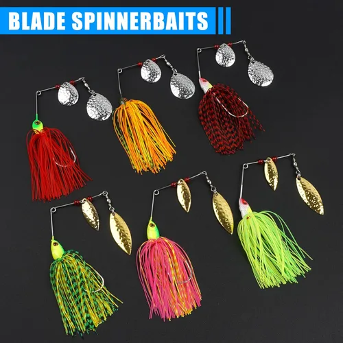 Vista 5 de Señuelos de pesca Spinnerbaits, 6/12 piezas de señuelos de pesca de lubina, cebos giratorios sin hierbas, señuelos para lubos, cebos de lucio, pesca