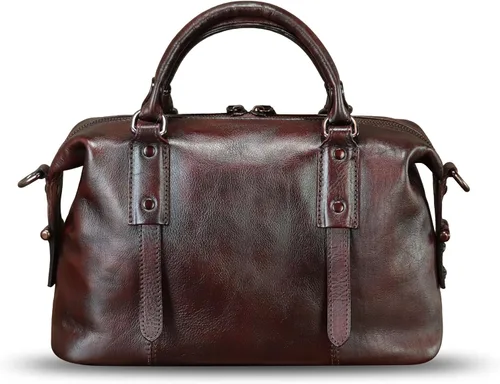 Vista 3 de Bolso de cuero genuino para mujer, bolso de mano con asa superior, bolso cruzado vintage, bolso de cuero retro